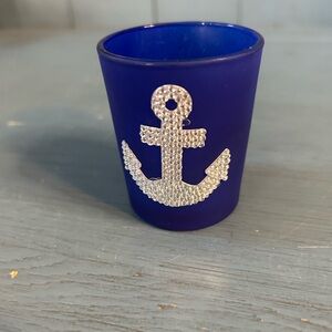Blue Anchor Votive Candle Holder with Rhinestone Accent